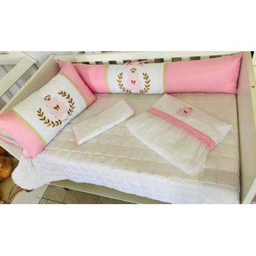 Imagem de Kit Berço Padrão Americano 9 Peças Menina Ursinha Rosa com Branco - Ba