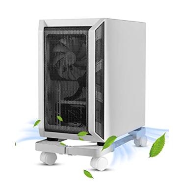 Imagem de Suporte de torre de computador, suporte de CPU móvel ajustável com rodas giratórias, suporte de torre de PC premium para tapete de chão para jogos PC case (branco)