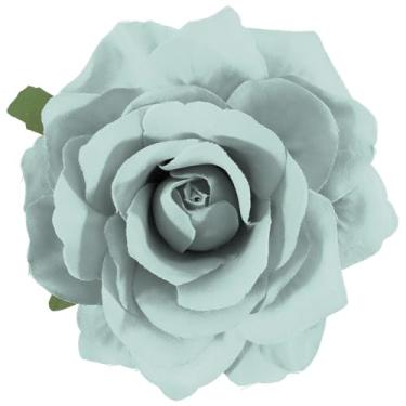 Imagem de Merdia Broches e alfinetes de flor de rosa para mulheres | Broches de flores para vestidos femininos | Alfinetes de chapéu para mulheres, cabelo de flor, alfinetes para roupas azul-bebê 9 cm