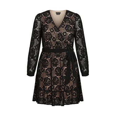Imagem de City Chic Vestido feminino de renda Fly Away, Preto/bege, 25 Plus Size