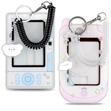 Imagem de 2 peças de porta-cartões de foto de desenho animado, porta-crachá de identidade, porta-cartão de foto de 7,6 cm, capas protetoras, porta-cartões de foto, chaveiro com pingente de urso de nuvem com