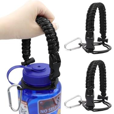 Imagem de LUTQ 2 pacotes de alças para garrafas de Nalgene de boca larga de 947 ml - Alça de paracord durável com fivela de segurança de liga de alumínio - Alça compatível com Nalgene - Preto noturno