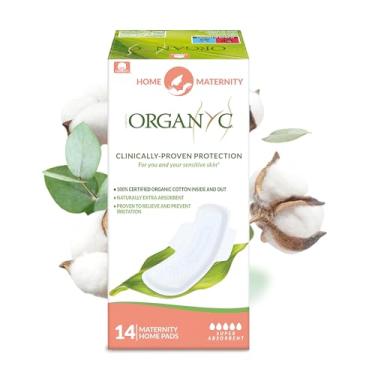 Imagem de Organyc Almofadas domésticas pós-parto, almofadas de algodão orgânico certificado para mulheres, almofadas grandes para dias de fluxo pesado após o parto, 14 unidades