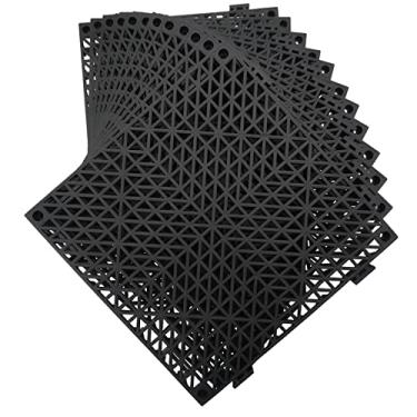 Imagem de Jaderlu 12 Pack Modular Interlocking Cushion 11.6" x 11.6" Rubber Mat Floor Tile Mats Drain Pool Patio Balcony Yard Pet Area Washer Pad(Black)