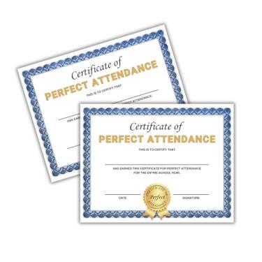 Imagem de Perfect Attendance Certificate Award, pacote com 30, 21,6 x 28 cm, borda azul, clássico, para professores do ensino fundamental, graduação, banquete, médio, cartolina, superlativos