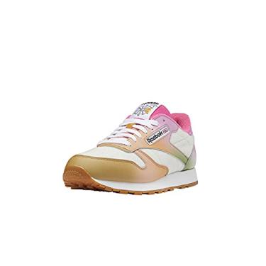 Imagem de Reebok Tênis masculino clássico de couro, giz/rosa atômico/ocre radiante, 42, Giz/rosa atômico/ocre radiante, 42