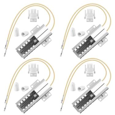 Imagem de Dreyoo Pacote com 4 Ignitores de forno a gás compatíveis com WB13K21, IG9998, AP2020569 PS231280 WB13T10045, ignição de forno plano com conector e porcas, compatível com Hotpoint, fogão a gás Kenmore