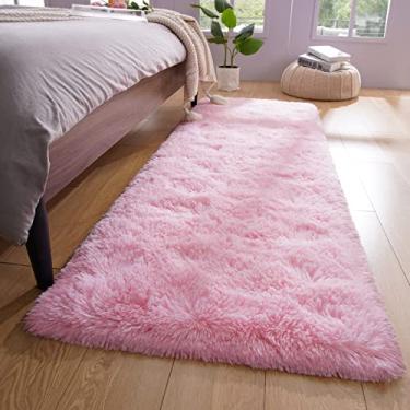 Imagem de YJ.GWL Tapetes Macios, Tapetes Fofos para Quarto, Sala de Estar, 2X6 Pés, Tapete Felpudo Rosa, Tapete de Pelúcia Antiderrapante para Berçário, Dormitório, Tapete de Cabeceira Felpu (6' X 2' (Retangula