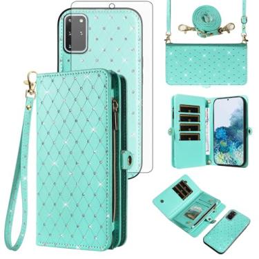 Imagem de Asuwish Capa de celular para Samsung Galaxy S20 Plus S20+ 5G com zíper carteira celular com alça protetora de tela de vidro temperado com glitter flip compartimento para cartão S20+5G S20plus 20S +