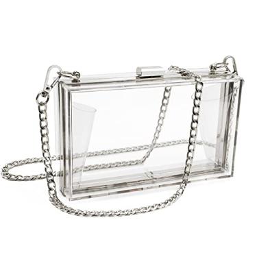 Imagem de SharPlus Bolsa feminina bonita transparente caixa de mão de acrílico, bolsa transversal transparente para noite aprovada para estádio com alça de corrente, Prata, middle