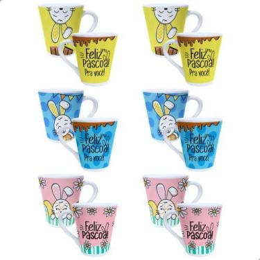 Imagem de Jogo Xícara café chá 6 uni - Decoração lembrancinha Pascoa Coelhinho C