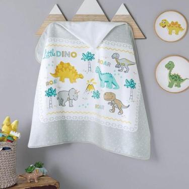 Imagem de Toalha De Banho Capuz Bebê Menino Döhler Little Dino - Dohler, Branco 