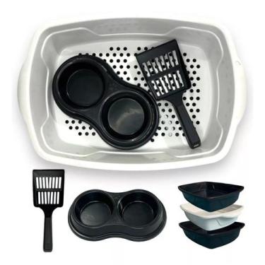 Imagem de Kit Bandeja Para Areia Com Peneira + Pá E Comedouro P/ Gato - DSF, Pre
