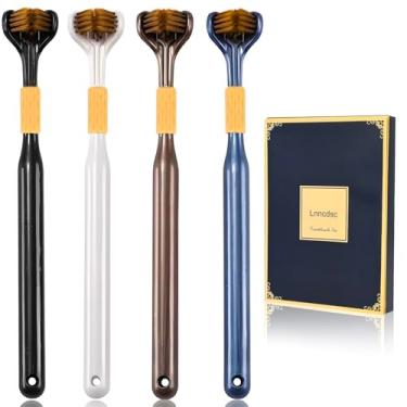 Imagem de Lnncdsc Conjunto de 4 peças de escovas de dentes de 3 lados para adultos, escovas de dentes extra macias para adultos, escova de dentes média para cuidados abrangentes de dentes e gengivas.