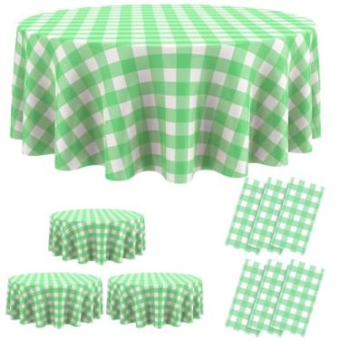 Imagem de Remagr Toalha de mesa xadrez descartável redonda de plástico xadrez buffalo, 213 cm, capa de mesa guingão para piquenique, acampamento, churrasco, festa de formatura (verde e branco, 6 peças)