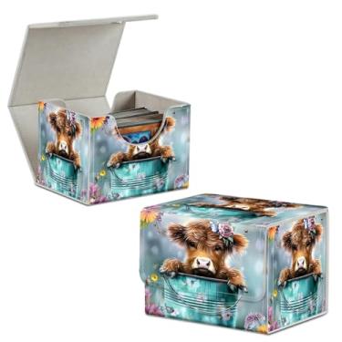 Imagem de DIGTIALL Baby Highland Cow Flower Card Deck Box Trading Cards with Strong Magnet Commander Deck Box Card Storage Box Magic Premium Card Storage Case Case para TCG CCG Magic Cards