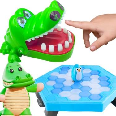 Imagem de Kit Jogos Infantis Educativos Crocodilo e Pinguim Quebra Gelo Estimula Raciocínio Reflexos Coordenação Motora Ideal Para Brincadeiras Divertidas e Presentear