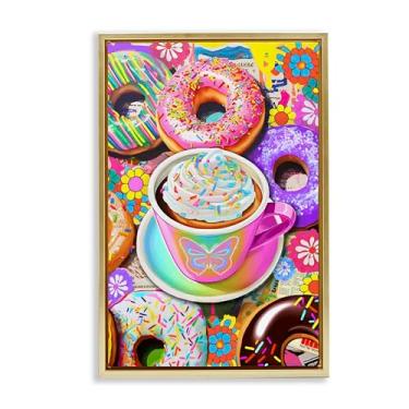 Imagem de Stupell Industries Donuts pastel e caneca de café emoldurada, tela flutuante, design de arte de parede por Jess Stempel, moldura flutuante dourada, 43 x 63 cm