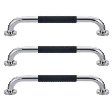 Imagem de Barra de Apoio 30cm Inox Suporte Antiderrapante Kit 3 unidades Idoso Deficiente Segurança Banheiro Box Acessibilidade Segurança