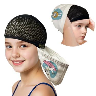 Imagem de Lynllsh Touca de natação infantil para cabelo comprido, tecido poliuretano, toucas de natação para meninas, chapéus de natação de 2 tamanhos para crianças de 6 a 14 anos, crianças adolescentes, bonés
