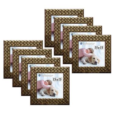 Imagem de Kit 8 Molduras Porta Retrato 15x15 3cm Relevo Dourado - Santamaria Mol