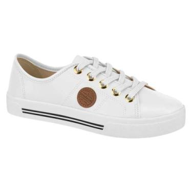 Imagem de Tênis Moleca Minimalista Listras Laterais Cadarço Feminino Branco, Bra