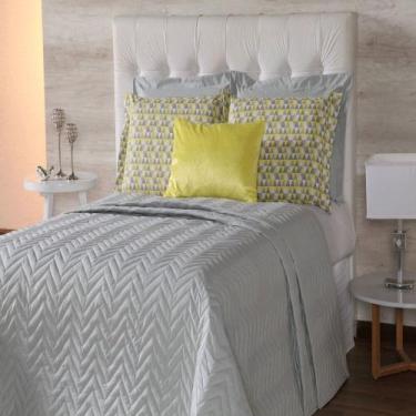Imagem de Cobre Leito Casal Chevron Amarelo e Cinza Casaborda 6 Peças
