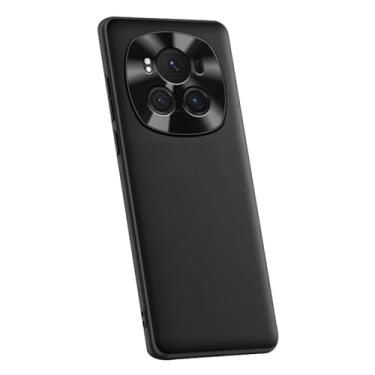 Imagem de POYUFRG Capa ultrafina para Honor Magic 6 Pro/6, lente de metal, proteção de câmera, capa de couro vegano, capa macia anti-impressão digital, anti-queda, preta, 6 Pro
