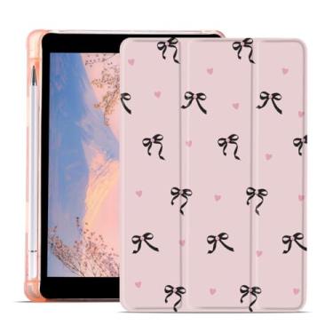 Imagem de AdorableWhimsy Linda capa com laço para iPad Air 4 2020/iPad Air 5 2022 de 10,9 polegadas com suporte para lápis Auto Wake/Sleep Smart com três dobras em couro rosa TPU macio para meninas e crianças