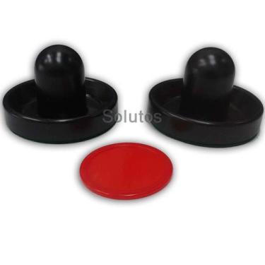 Imagem de 2 Rebatedores Pretos 9,5cm + 1 Disco 6,4cm De Air Game / Air Hockey - 