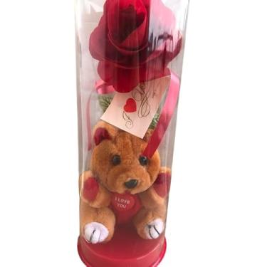 Imagem de Genérico Urso Pelúcia com Flor Rosa Vermelha Luxuosa para Dia de São Valentim