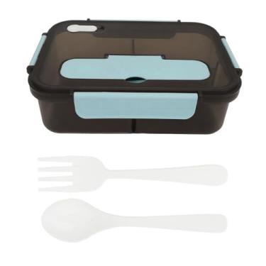 Imagem de Lancheira Plástica para Adultos, 3 Compartimento de Alimentos à Prova de Vazamentos Com Garfo e Colher, Organizador de Talheres Portáteis, Lavadora de Louça de Microondas Segura