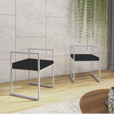 Imagem de Kit 02 Cadeira de Jantar Cubo Office Escritório Recepção Ferro Cinza Corino Preto - Ahz Móveis