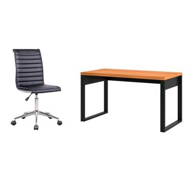 Imagem de Conjunto de Mesa Anah Freijó com Cadeira de Escritório Secretária Giratória Marilyn Preta