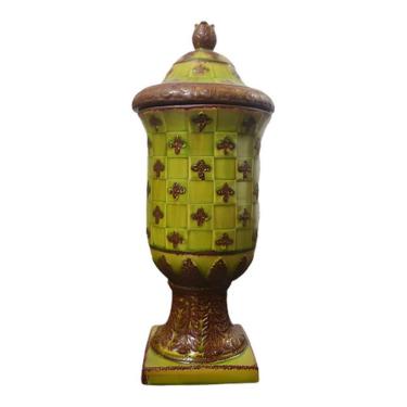 Imagem de Vaso Jarro Decorativo Tampa Cerâmica Verde Abacate 47X20