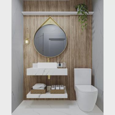 Imagem de Bancada em Porcelanato para Banheiro 80cm Sem cuba branco