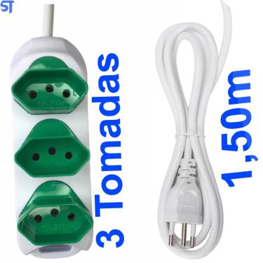 Imagem de Extensão Elétrica 3 Tomadas Destacáveis 1,5 Metro Knup- SL7623