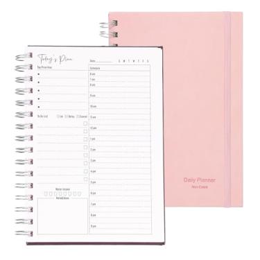 Imagem de PATIKIL Agenda diária sem data com agenda de hora em hora, A5 14 cm x 21,6 cm lista de tarefas, capa dura, agenda de agendas em espiral com bolso interno para organizar agendas de tarefas diárias