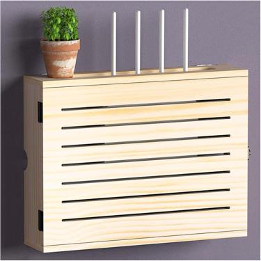 Imagem de Armazenamento De Roteador Wifi De Montagem Em Parede Caixa Set-top De Rede Wifi De Madeira Caixa Modem Cabo Roteador Capa Potência Organizada Para Casa Quarto Sala De Estar, Nutural-a, 47.4x37.4x10cm