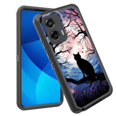 Imagem de GFEWYTJYJ Capa para Moto G Stylus 5G 2024, proteção total de 3 camadas à prova de choque, resistente, resistente, de alto impacto, capa rígida para Motorola Moto G Stylus 5G 2024, gato preto luar