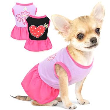 Imagem de 2 peças de vestidos para cães pequenos meninas verão menina roupas de cachorro lindo vestido de cachorro chihuahua yorkie roupas para cães animais de estimação cão princesa amor roupas de gato (rosa,