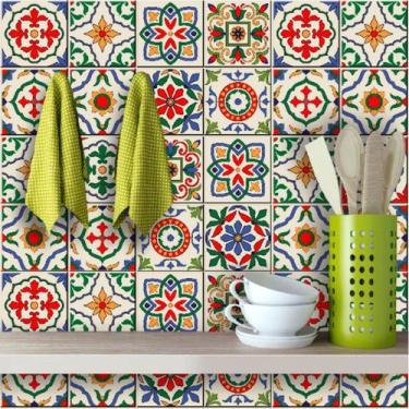 Imagem de Papel de Parede Autocolante Azulejo em Tons Coloridos 270 - Inove Papé