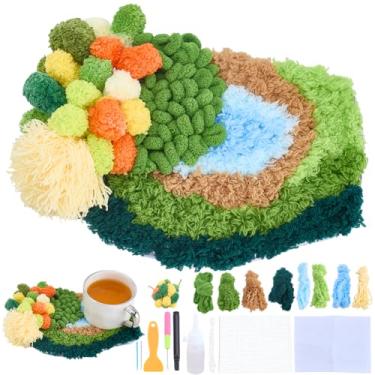 Imagem de WEBEEDY Kit de porta-copos de gancho de tapete faça você mesmo, kit completo de crochê com malha, pano de feltro, fios, instruções e outras ferramentas para iniciantes, conjunto de porta-copos de