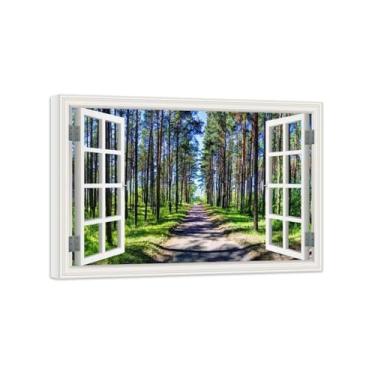 Imagem de Vista da Janela Paisagem Pintura em Tela-Floresta verão-Impressão Lona Arte Parede Natural-Decoração Sala Estar 50x70cm Tela Embrulhada