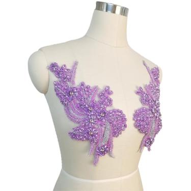 Imagem de FRILMS Remendos feitos à mão com contas de cristal corpete de renda DIY apliques acessórios para roupas sociais (S4-roxo claro)