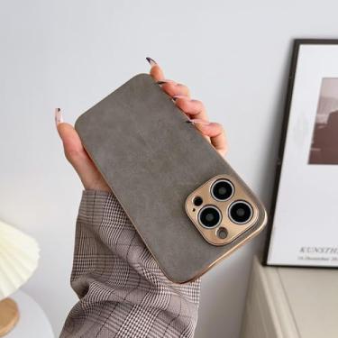 Imagem de HPQWN Capa de couro com revestimento de alumínio e lente de metal para iPhone 11 Pro (5,8") (cinza 3)
