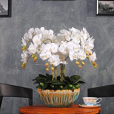Imagem de Conjunto de flores artificiais, planta de flor Phalaenopsis, vaso de cerâmica decorativo de imitação, decoração de casa/quarto/sala de estar/sala de jantar