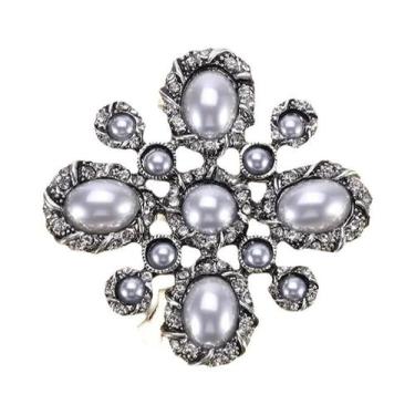 Imagem de Broche de Strass e Pérolas Barrocas Luxuoso para Vestido de Festa e Ca