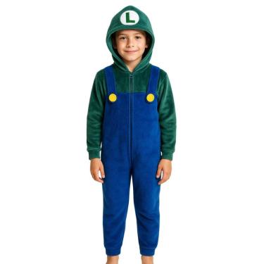 Imagem de Macacão Infantil Pijama Luigi Fantasia Soft Fleece Pelúcia