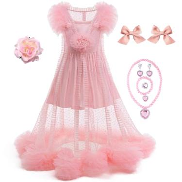 Imagem de Btonai Fantasia de bruxa rosa para meninas, conjunto de pijama rosa de 2 peças, roupas de malha bouffant com acessórios, rosa, 6-7 Anos